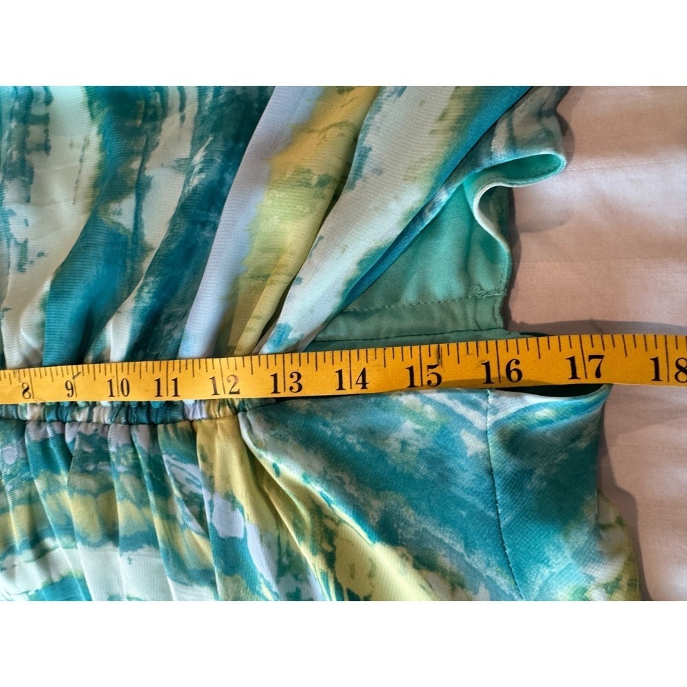 Boho Tie Dye Maxi Dress size 14 Chiffon Flutter Sleeve Cut Out Side High Low Hem - Picture 11 of 11